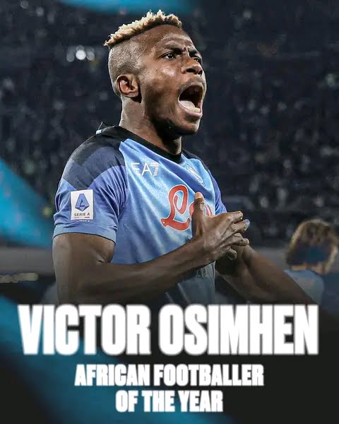 MediaageNG Nigerian Double As Victor Osimhen Wins Best African Male Player Nigeria's Victor Osimhen was on Monday crowned the 2023 African Footballer of the Year at the Confederation of African Football (Caf) awards ceremony in Marrakesh, ending the West African nation's 24 year wait for the crown.