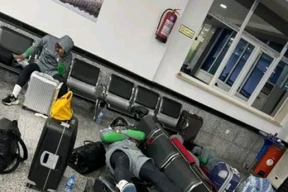 Photos of Members of Nigeria's Football Men's National Team Stranded In Libya MediaageNG Heartbreaking photos of Nigeria's Super Eagles players stranded at the Libyan Airport. They are due to complete the double header against the Libyan Mediterranean Knights. Nigeria won the first of it 1:0 at the Godswill Akpabio Stadium, Uyo.