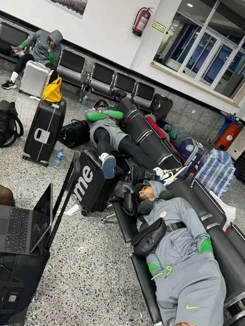 Photos of Members of Nigeria's Football Men's National Team Stranded In Libya MediaageNG Heartbreaking photos of Nigeria's Super Eagles players stranded at the Libyan Airport. They are due to complete the double header against the Libyan Mediterranean Knights. Nigeria won the first of it 1:0 at the Godswill Akpabio Stadium, Uyo.