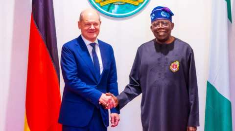 MediaageNG Germany Willing To Expand Economic Partnership With Nigeria Abuja, Nigeria - Mediaage NG News - German Chancellor Olaf Scholz on Sunday said his country is willing to diversify its trade partners and expand economic partnership with Nigeria.He said Germany is willing to invest in gas and critical minerals in Nigeria, as he started a two-day visit to the West African country.